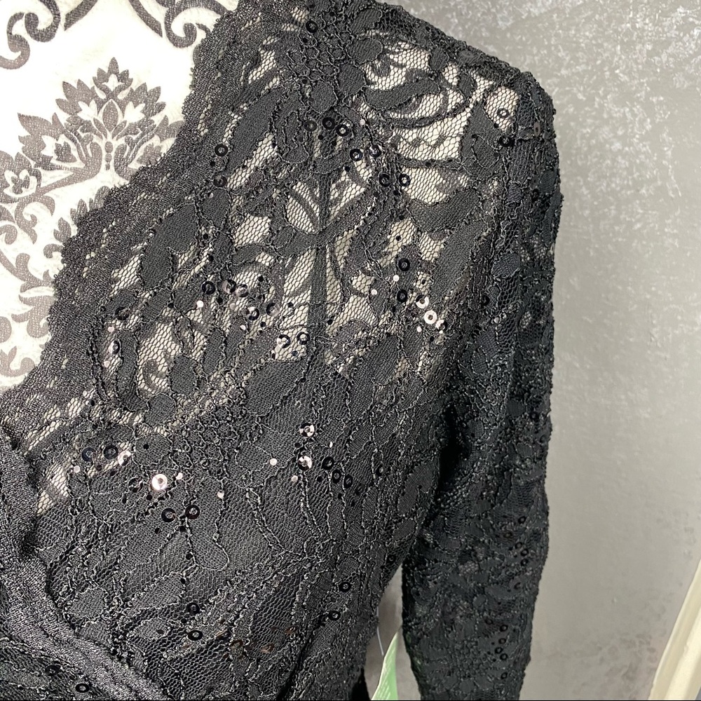 Blu Sage black lace sequin v-neck illusion knee length party formal dress - Picture 5 of 10